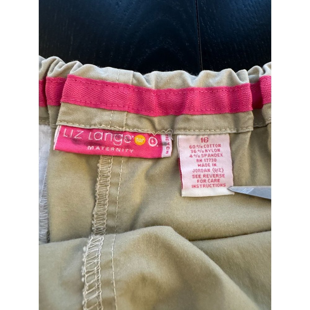 Liz Lange Maternity Khaki Pants Womens Size 16 Beige Elastic Stretch Waist Cargo - Picture 3 of 7